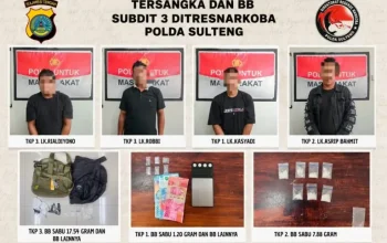 Empat Terduga Penyalahguna Sabu Diciduk Ditresnarkoba Polda Sulteng di Tiga Lokasi Parigi Moutong