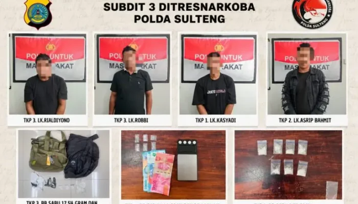 Empat Terduga Penyalahguna Sabu Diciduk Ditresnarkoba Polda Sulteng di Tiga Lokasi Parigi Moutong